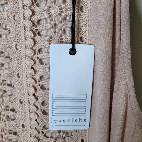 Loveriche Boho Tiered Maxi Dress Crochet Panel Halter Size L NWT - Picture 9 of 9